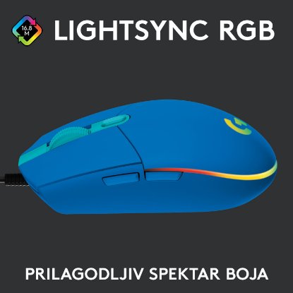 Miš LOGITECH Gaming G102 Lightsync, optički, 8000dpi, plavi, USB