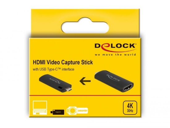 Adapter DELOCK, USB-C (M) na HDMI (Ž) Video Capture, 4K 30Hz, crni