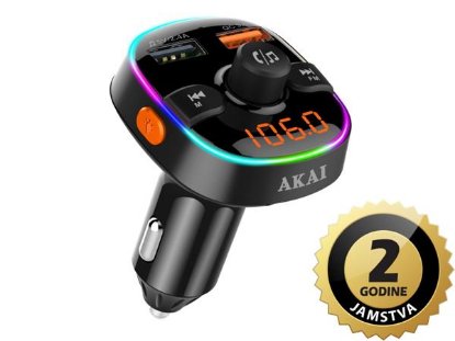 FM transmiter AKAI FMT-52BT, 2xUSB punjač, BT, HandsFree, microSD, 12-24V, crni