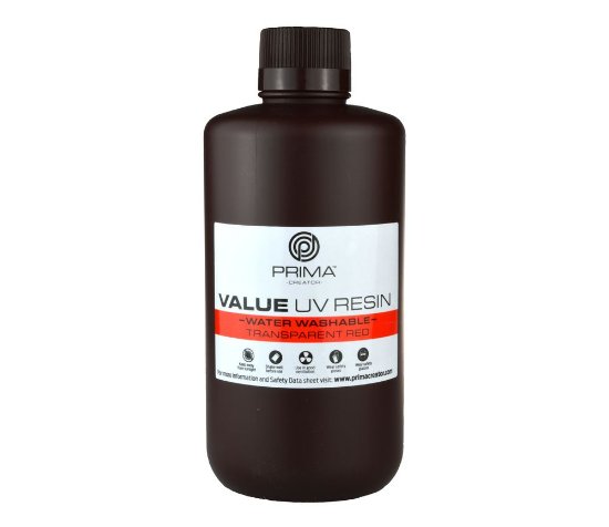 Smola za 3D printer PRIMA CREATOR Water Washable UV Resin, 500ml, prozirna crvena