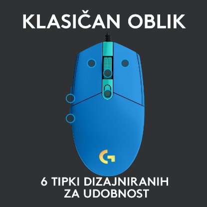 Miš LOGITECH Gaming G102 Lightsync, optički, 8000dpi, plavi, USB