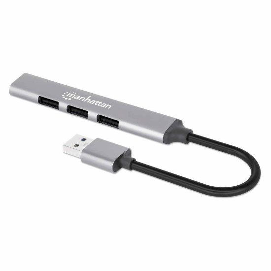 USB HUB MANHATTAN, 4-portni, 1xUSB 3.0, 3xUSB 2.0, aluminijski, srebrni