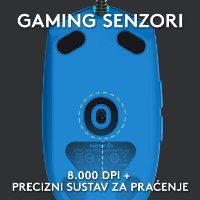 Miš LOGITECH Gaming G102 Lightsync, optički, 8000dpi, plavi, USB