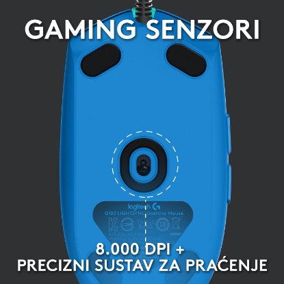 Miš LOGITECH Gaming G102 Lightsync, optički, 8000dpi, plavi, USB
