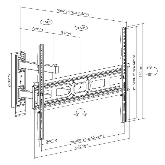 Nosač zidni za TV MANHATTAN 462426, 37" - 70", 35kg, zakretni