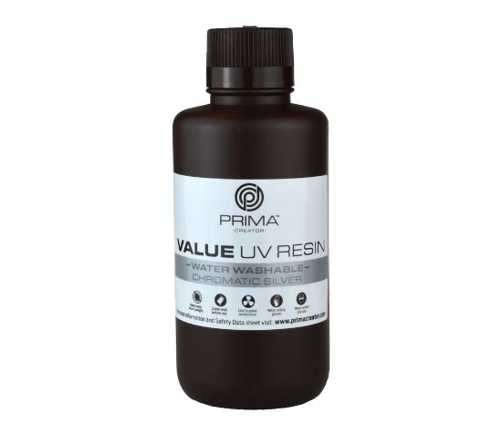 Smola za 3D printer PRIMA CREATOR Water Washable UV Resin, 1000ml, srebrna