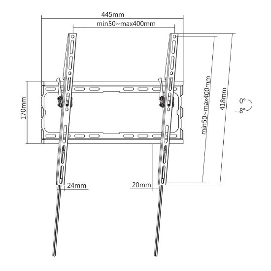 Nosač zidni za TV MANHATTAN 462402, 32" - 70", 45kg, nagibni