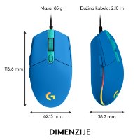 Miš LOGITECH Gaming G102 Lightsync, optički, 8000dpi, plavi, USB