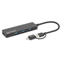 USB HUB MANHATTAN, 4-portni USB 3.2 Gen1, USB-C adapter, crni