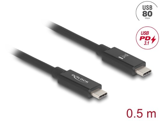 Kabel DELOCK, USB-C 3.2 (M) na USB-C (M), 0.5m, crni