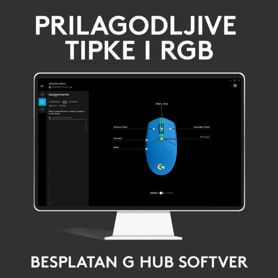 Miš LOGITECH Gaming G102 Lightsync, optički, 8000dpi, plavi, USB