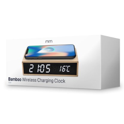 Sat s bežičnim punjačem MIKAMAX Bamboo Wireless Charger Clock