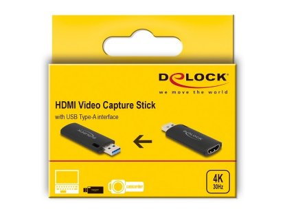 Adapter DELOCK, USB-A 2.0 (M) na HDMI (Ž) Video Capture, 4K 30Hz, crni