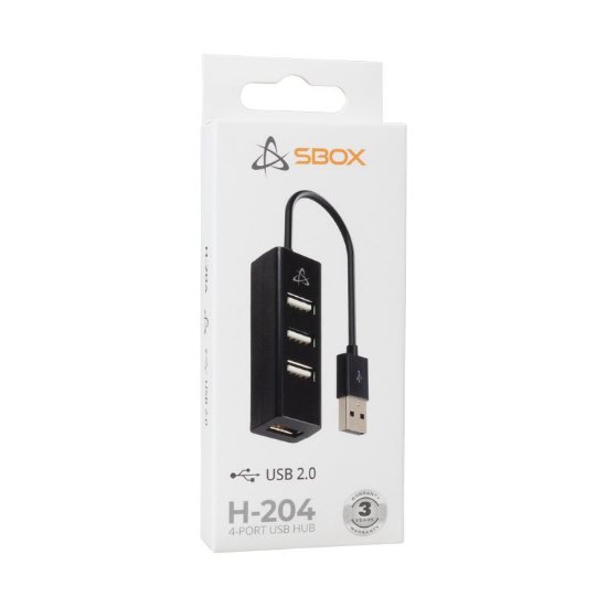 USB HUB SBOX H-204, 4-portni USB 2.0, crni