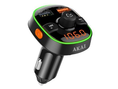 FM transmiter AKAI FMT-52BT, 2xUSB punjač, BT, HandsFree, microSD, 12-24V, crni