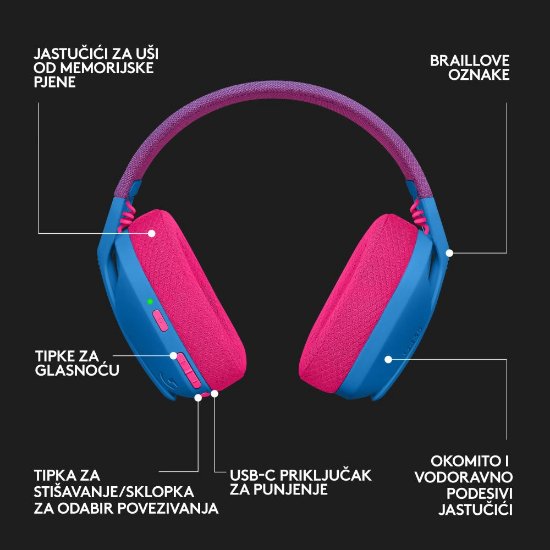 Slušalice LOGITECH Gaming G435 Lightspeed, USB-C, bežične, BT, plavo-ljubičaste