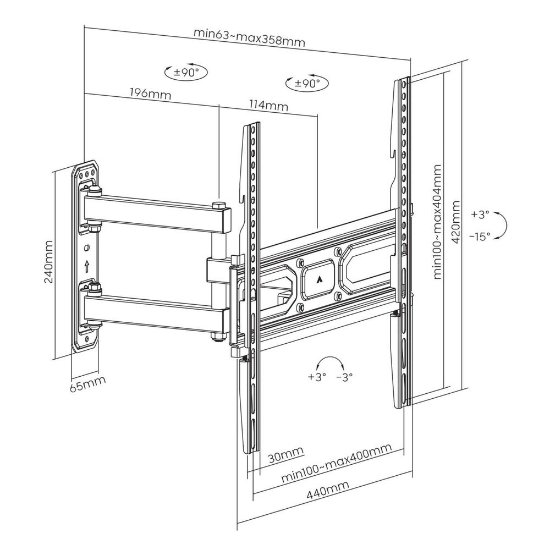 Nosač zidni za TV MANHATTAN 462419, 32" - 55", 35kg, zakretni