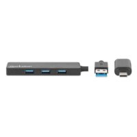 USB HUB MANHATTAN, 4-portni USB 3.2 Gen1, USB-C adapter, crni