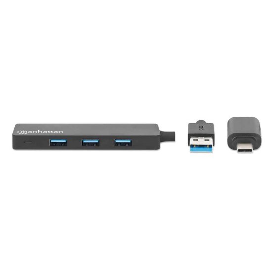 USB HUB MANHATTAN, 4-portni USB 3.2 Gen1, USB-C adapter, crni
