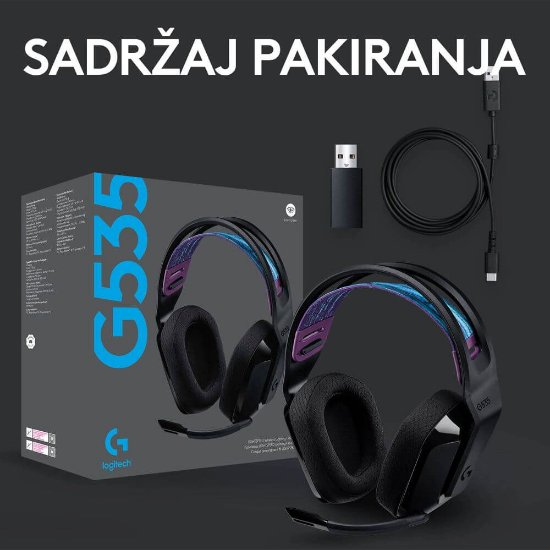 Slušalice LOGITECH Gaming G535 Lightspeed, bežične, crne