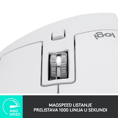 Miš LOGITECH MX Master 3S Performance, laserski, bežični, BT, Unifying receiver USB, bijeli