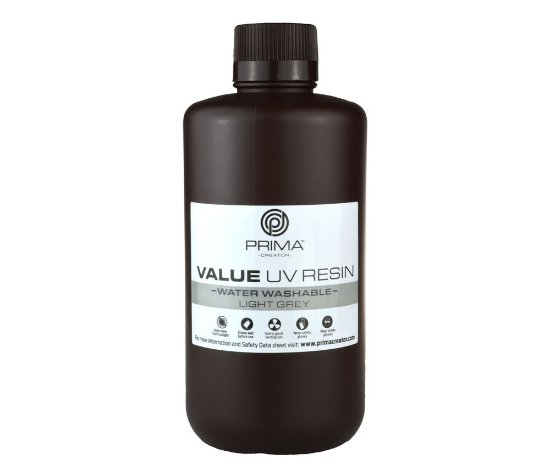 Smola za 3D printer PRIMA CREATOR Water Washable UV Resin, 500ml, svjetlo siva