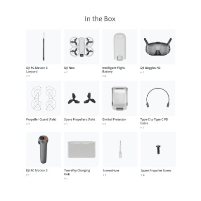Dron DJI Neo Motion Fly More Combo, 4K kamera, 1-axis gimbal, vrijeme leta do 18 min, DJI Motion 3 daljinski upravljač, DJI Goggles 3, bijeli