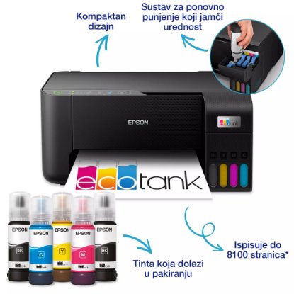 Multifunkcijski printer EPSON EcoTank L3270, printer/scanner/copy, 5760 x 1440, WiFi, USB, crni