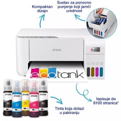 Multifunkcijski printer EPSON EcoTank L3276, printer/scanner/copy, 5760 x 1440, WiFi, USB, bijeli