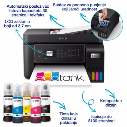 Multifunkcijski printer EPSON EcoTank L5310, printer/scanner/copy/fax, 5760 dpi, USB, LAN, WiFi, crni