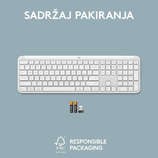 Tipkovnica LOGITECH K950 Signature Slim, bežična, Bolt Receiver USB, bijela