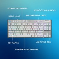 Tipkovnica LOGITECH Gaming G915 X TKL Tactile, RGB, mehanička, US Layout, USB, bijela