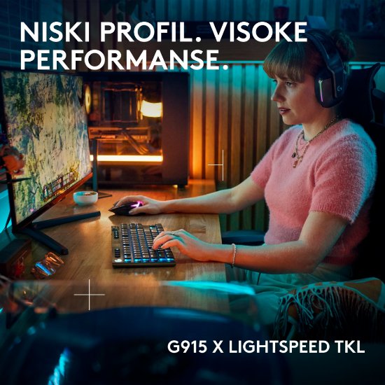 Tipkovnica LOGITECH Gaming G915 X TKL Lightspeed Tactile, RGB, mehanička, bežična, US Layout, crna