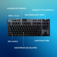 Tipkovnica LOGITECH Gaming G915 X TKL Lightspeed Tactile, RGB, mehanička, bežična, US Layout, crna