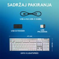 Tipkovnica LOGITECH Gaming G915 X Tactile, RGB, mehanička, US Layout, USB, bijela