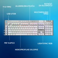Tipkovnica LOGITECH Gaming G915 X Tactile, RGB, mehanička, US Layout, USB, bijela