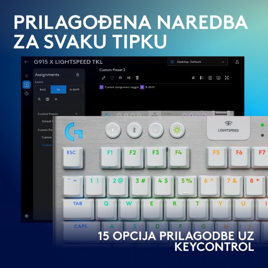 Tipkovnica LOGITECH Gaming G915 X TKL Tactile, RGB, mehanička, US Layout, USB, bijela