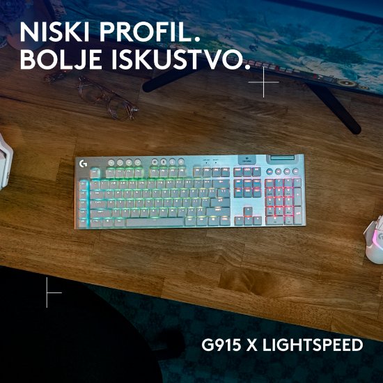 Tipkovnica LOGITECH Gaming G915 X Tactile, RGB, mehanička, US Layout, USB, bijela