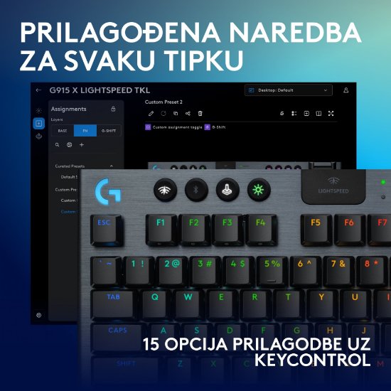 Tipkovnica LOGITECH Gaming G915 X TKL Lightspeed Tactile, RGB, mehanička, bežična, US Layout, crna