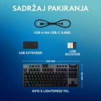 Tipkovnica LOGITECH Gaming G915 X TKL Lightspeed Tactile, RGB, mehanička, bežična, US Layout, crna
