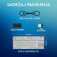 Tipkovnica LOGITECH Gaming G915 X TKL Tactile, RGB, mehanička, US Layout, USB, bijela