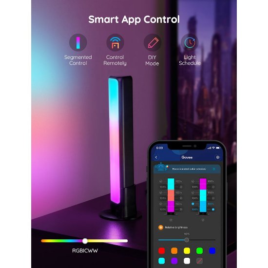 LED lampa GOVEE RGBICWW WiFi + Bluetooth Flow Plus Light Bars