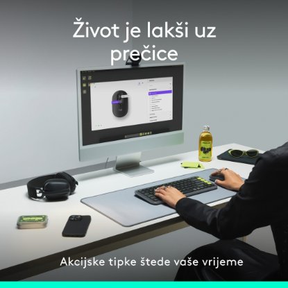 Miš LOGITECH POP, optički, bežični, USB, BT, 1000dpi, sivi