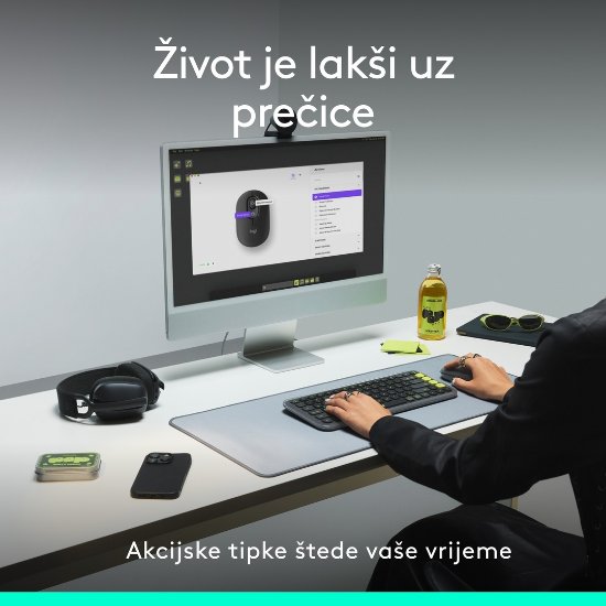 Miš LOGITECH POP, optički, bežični, USB, BT, 1000dpi, sivi