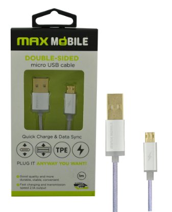 Kabel MAXMOBILE micro USB DOUBLE SIDED, 1m, srebrni
