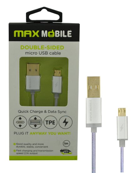 Kabel MAXMOBILE micro USB DOUBLE SIDED, 1m, srebrni