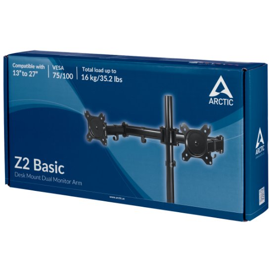 Stalak za monitor ARCTIC Z2 Basic, stolni, do 27", za 2 monitora, crni