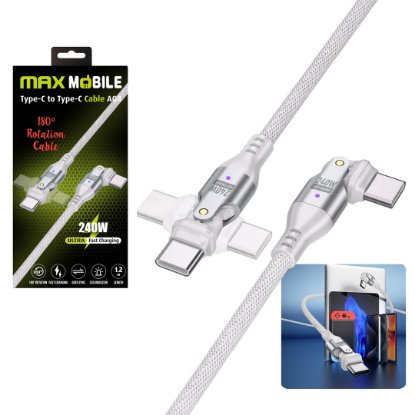 Kabel MAXMOBILE A04 USB-C (M) na USB-C (M), 240W, 5A, 1,2m, rotirajući, bijeli