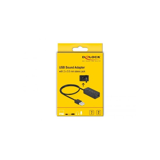 Adapter DELOCK, USB-A (M) na 2x3.5mm (Ž), 0.4m, crni