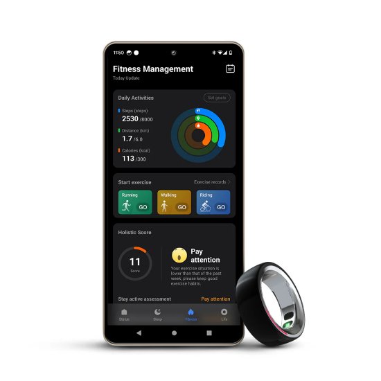 Pametni prsten HIFUTURE FutureRing M 60mm, praćenje aktivnosti, srebrno-crni